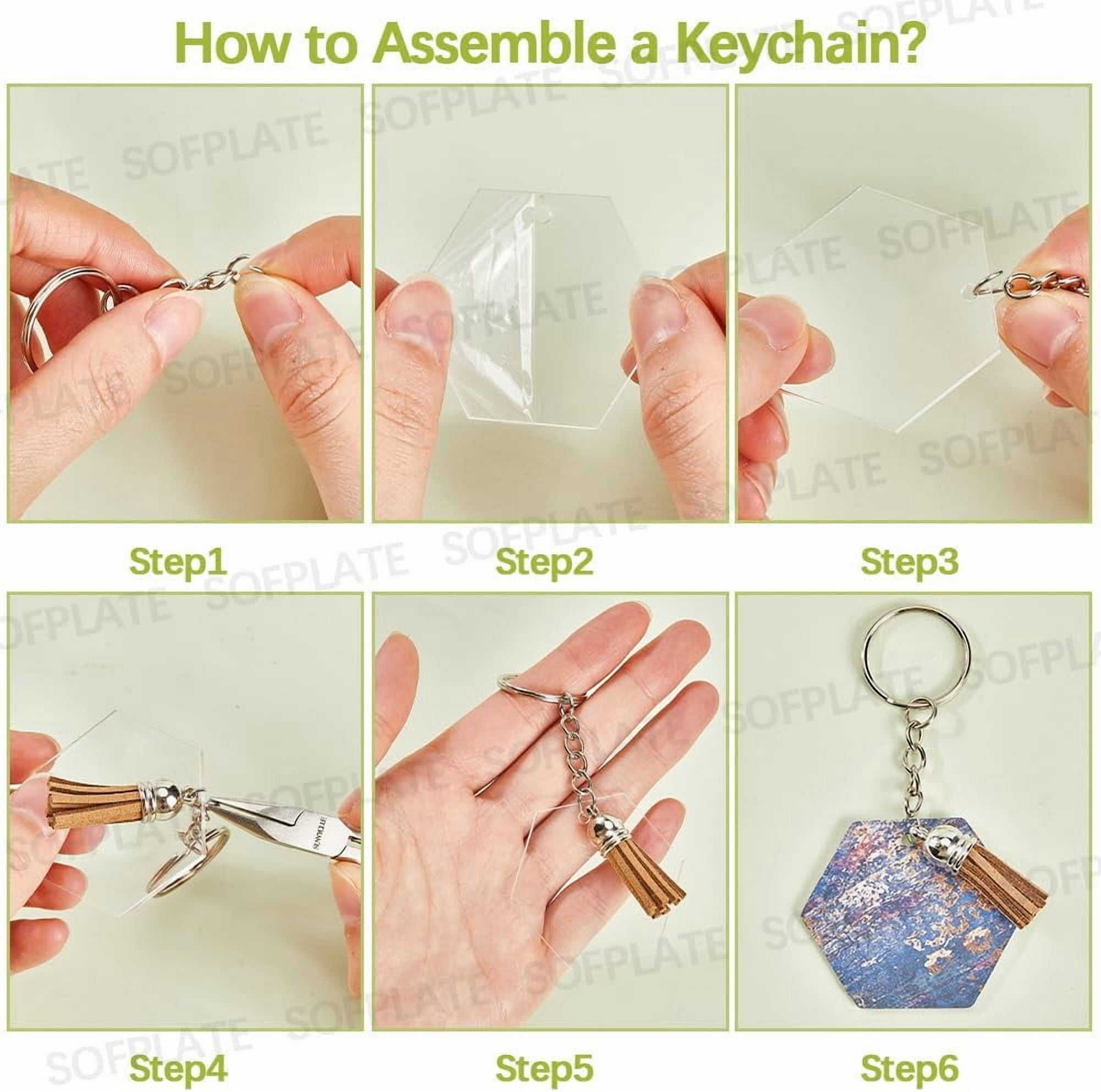 300Pcs Acrylic Keychain Blanks Bulk Key Chain Blanks Clear Round Rectangle Heart Blank with Tassel Pendant Keychains Making Kit for Vinyl Jewelry Making Supplies DIY Crafts colorful