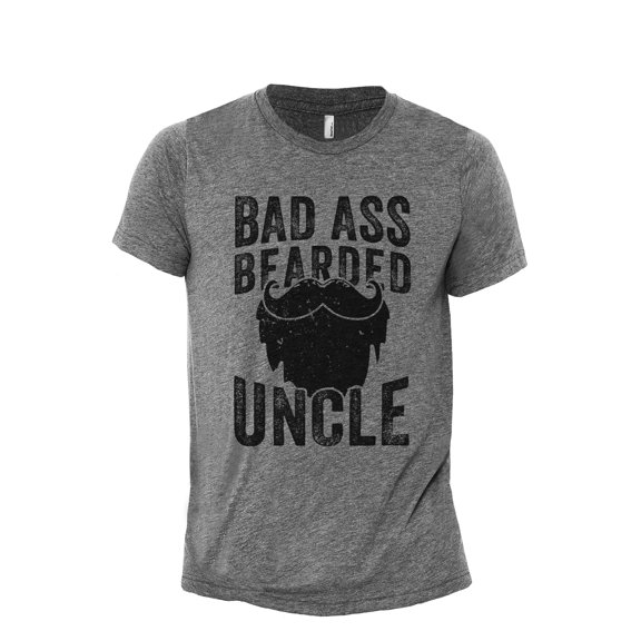 Bad Ass Bearded Uncle Men's Modern Fit Fun Casual T-Shirt Printed Graphic Tee Heather Grey 3X-Large
