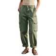 thumbnail image 2 of Cagogo Women's Plus Size Cargo Pants High Waisted with Pockets Cuffed Casual Streetwear Loose Long Trousers Vacation Travel Work, Army Green 2XL, 2 of 7