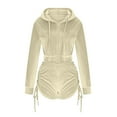thumbnail image 4 of 2 Piece Sets for Women Solid Color Sweatsuit Velour Tracksuits Womens Zip Hoodie Shorts Set Long Sleeve Track Suits (Khaki XL), 4 of 5