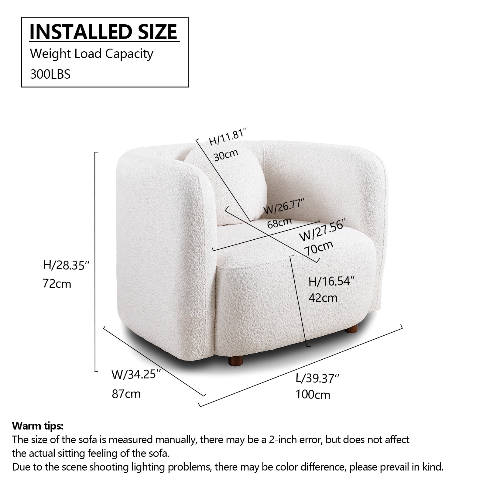 MAYEERTY Accent Square Sofa Chair, Boucle Fabric Upholstered Single Cloud Couch Chair, Japandi Style Armchair for Living Room, 1 Seater Sofa