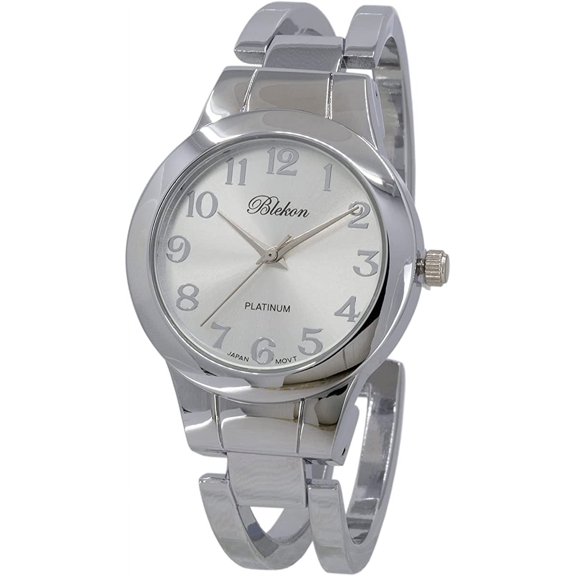 Blekon Collections 31mm Round Casual Metal Bangle Cuff Japanese Movement Fashion Adult Females Watch