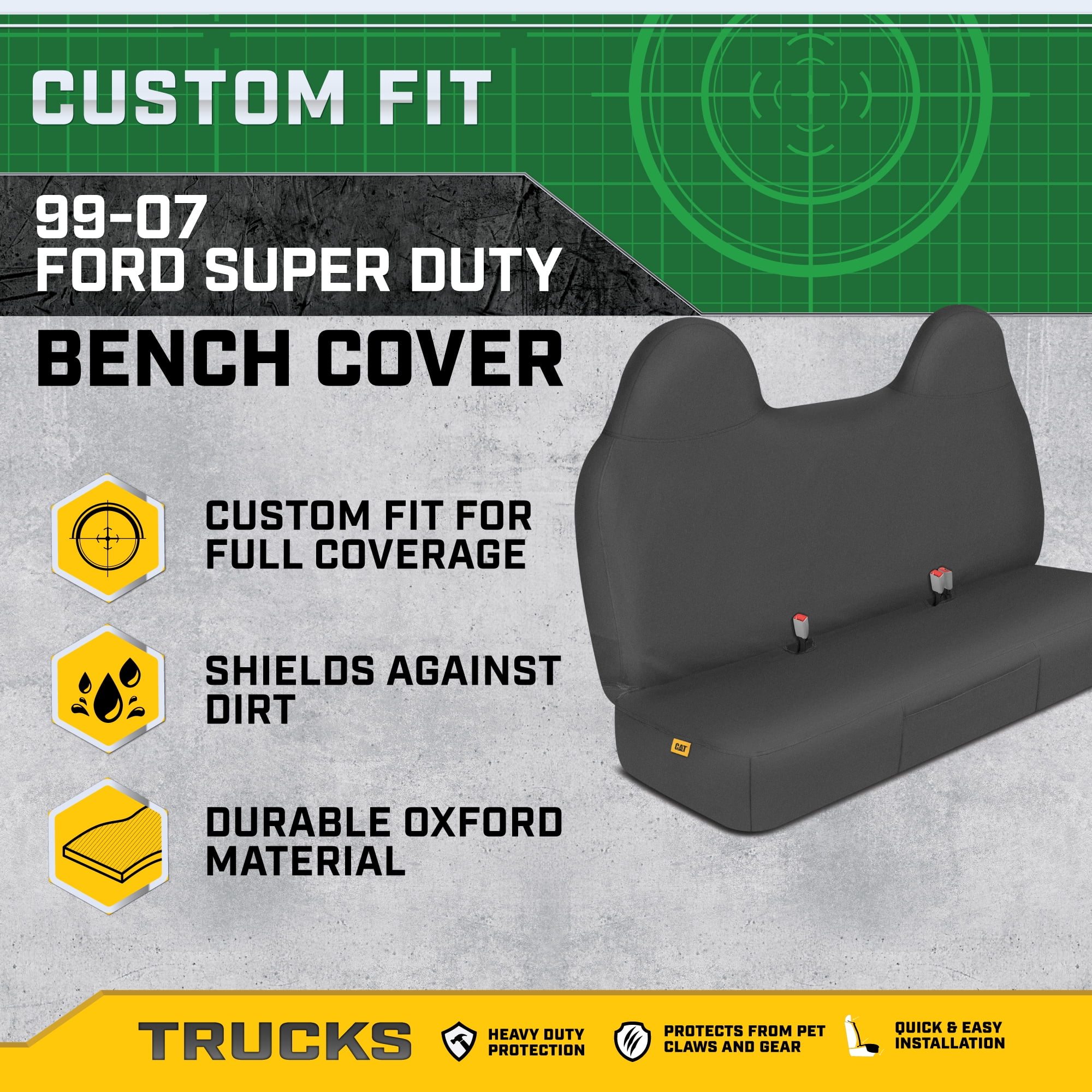 Cat® Custom Fit Front Bench Seat Cover for Ford F250 / F350 / F450 / F550 (1999-2007) - Durable Oxford Black Truck Seat Cover with Utility Pockets, Ford F250 Super Duty Interior Cover