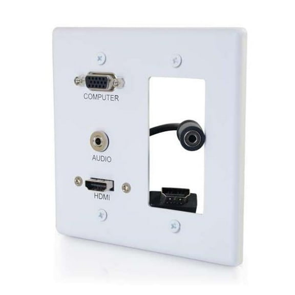 C2G  HDMI, VGA & 3.5 mm Audio Pass Through Double Gang Wall Plate with One Decorative Cutout, White