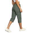 thumbnail image 5 of Hurxie Womens Cargo Capris Lightweight Hiking Pants Pockets Quick Dry Casual Outdoor Trip Loose Shorts Cropped Army Green,M, 5 of 6
