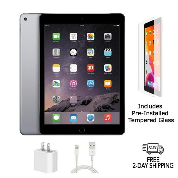 Pre-Owned Apple iPad Air 2 A1567 (WiFi   Cellular Unlocked) 64GB Space Gray with Pre-Installed Tempered Glass