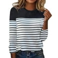 thumbnail image 2 of WNEGSTG Long Sleeve Shirts for Women Classic Striped T-Shirt Round Neck Sweatshirt Top Black, 2 of 3