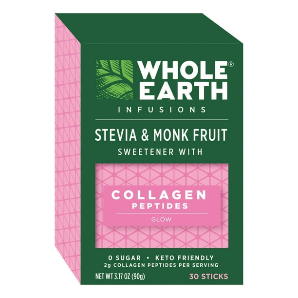Whole Earth Infusions Stevia & Monk Fruit + Collagen Peptides, 30 Ct