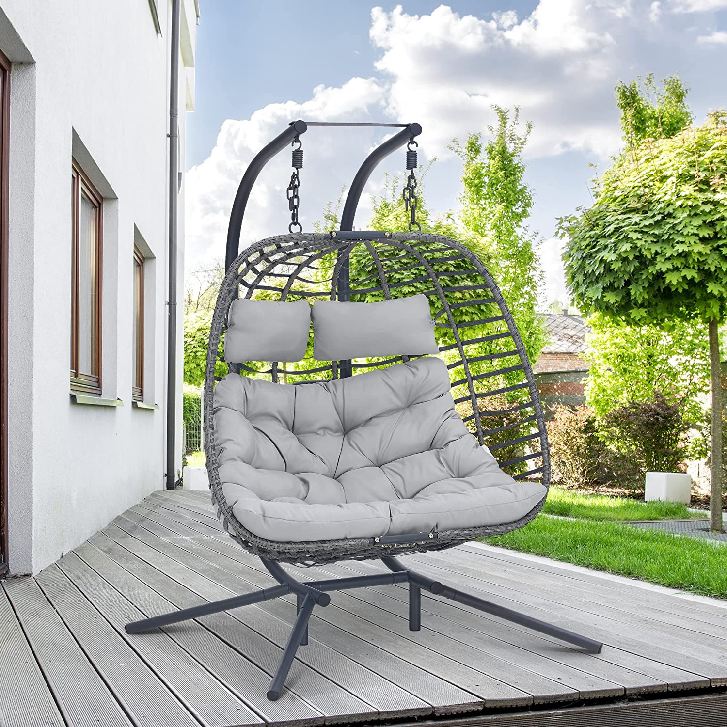 Nestfair 2person Metal Wicker Patio Swing with Gray Cushion