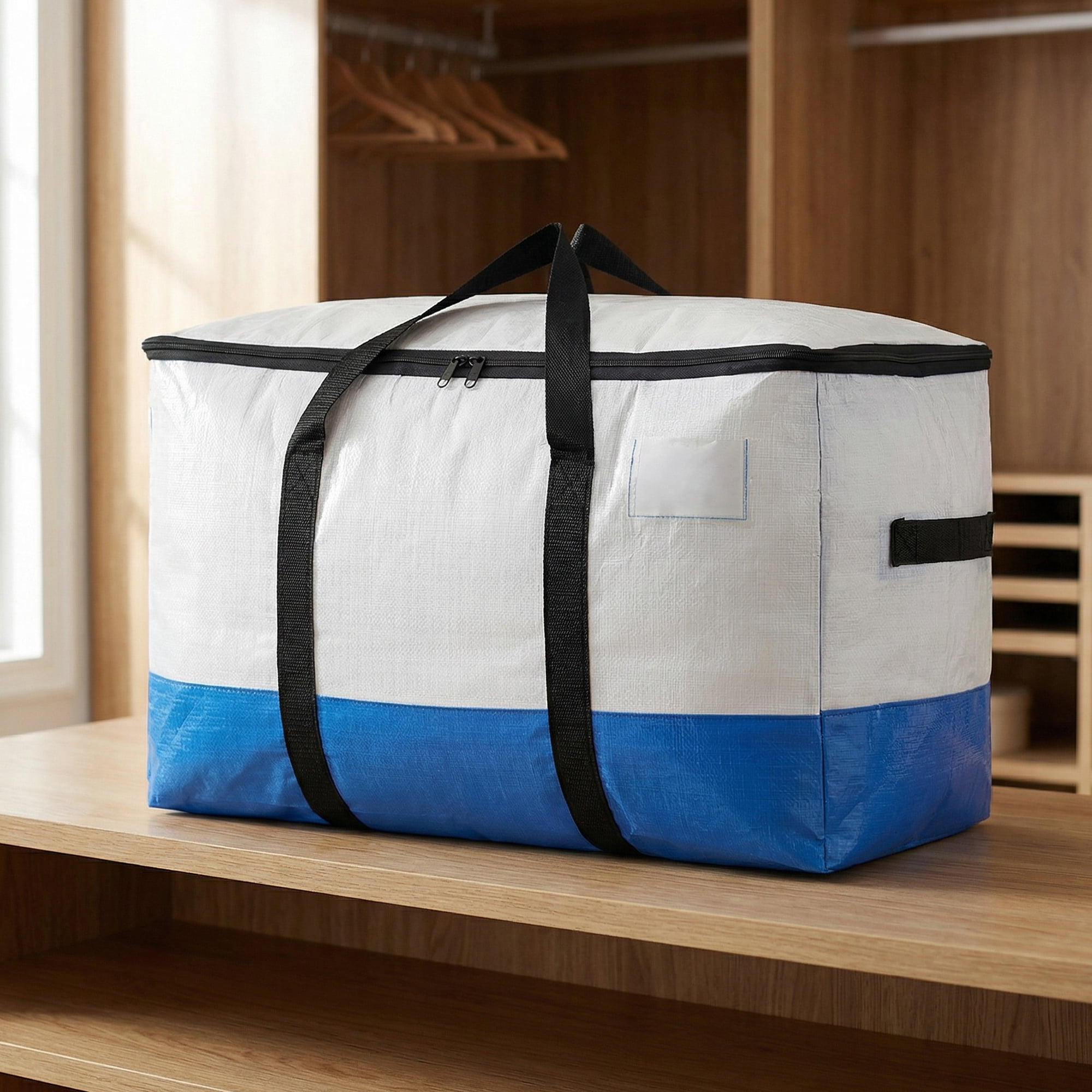 Clothes Storage Foldable Moving Bags for Organizing Clothing White Blue 4Pcs