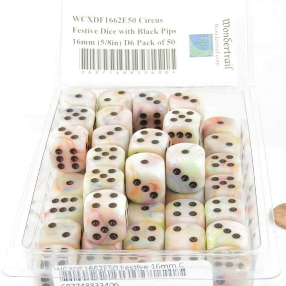 Circus Festive Dice with Black Pips 16mm (5/8in) D6 Pack of 50 Wondertrail