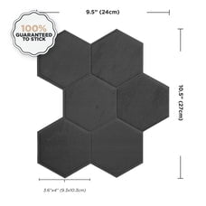 Smart Tiles Peel and Stick Backsplash, 5 Adhesive Tiles, Hexa Black, 9.57"x10.62"