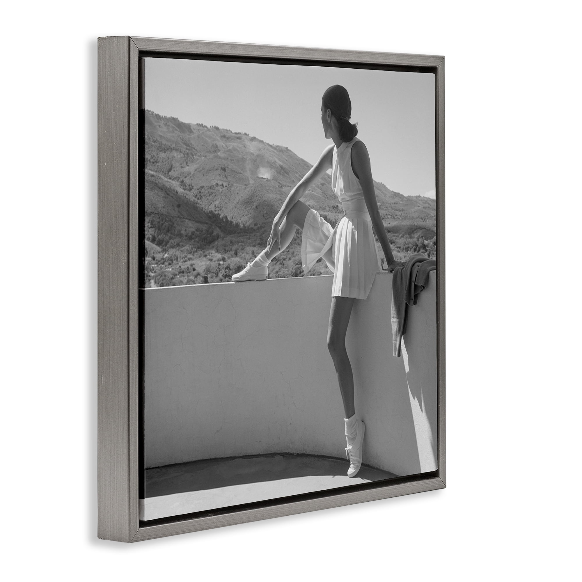 Stupell Industries Woman In Tennis Outfit Gray Framed Floater Canvas Wall Art, design by Toni Frissell