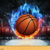 Manfei Boys Basketball Sewing & Crafting Fabric (1 Yard) for Kids Teens, Ice and Fire Print Home Decor Fabric by the Yard, Basketball Court DIY Fabric