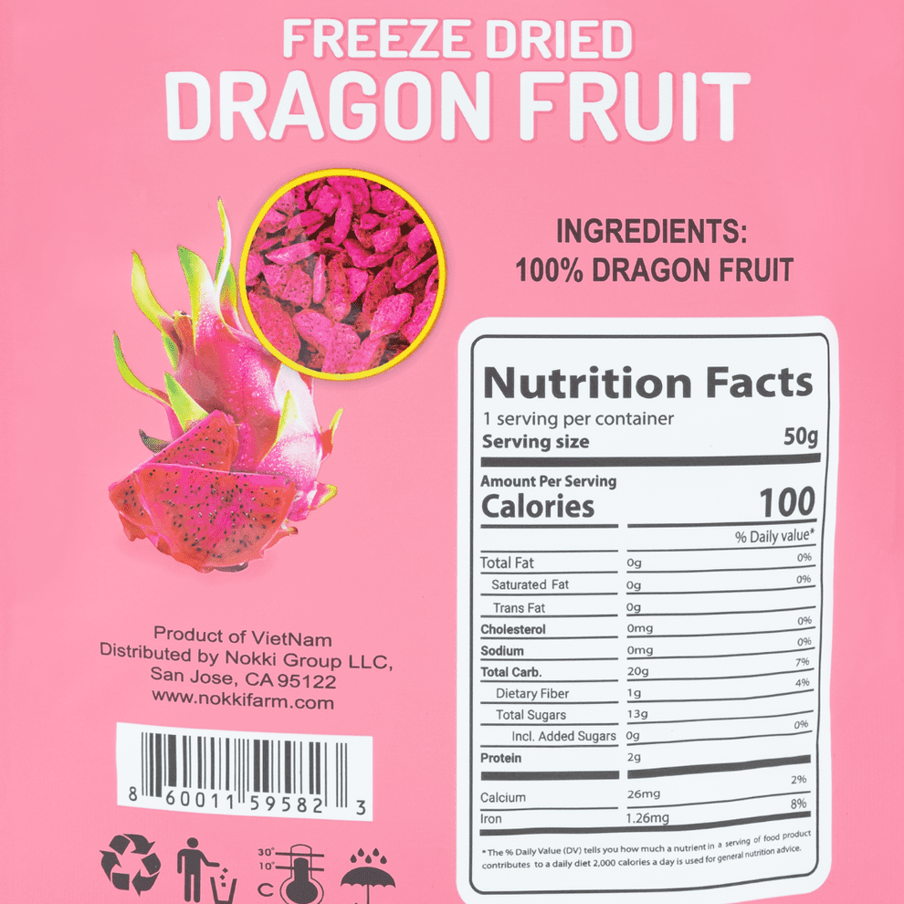 NOKKI FARM Freeze Dried Dragon Fruit Crisps - Healthy & Exotic Tropical Superfood Snacks, No Added Sugar or Preservatives, Kid-Approved, Shelf-Stable & Portable for On-The-Go Snacking, 1.76oz x 3 ct