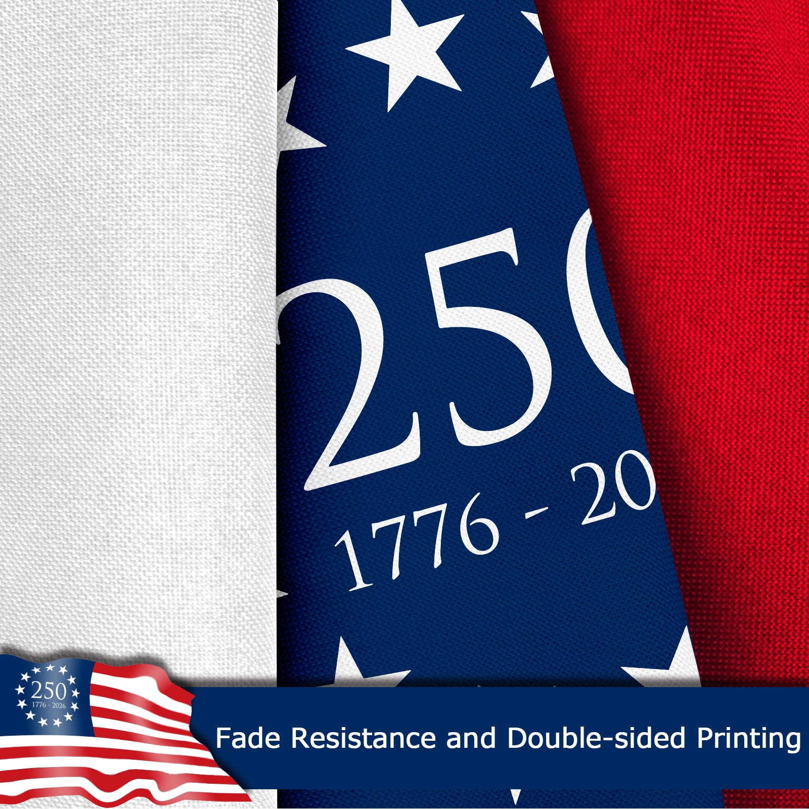 250 Anniversary USA Flag 1776-2026, Betsy Ross Edition American Anniversary Commemorative Flag, 400D Double-Sided Patriotic Banner, 4 Rows Stitched Hem 2 Brass Grommets