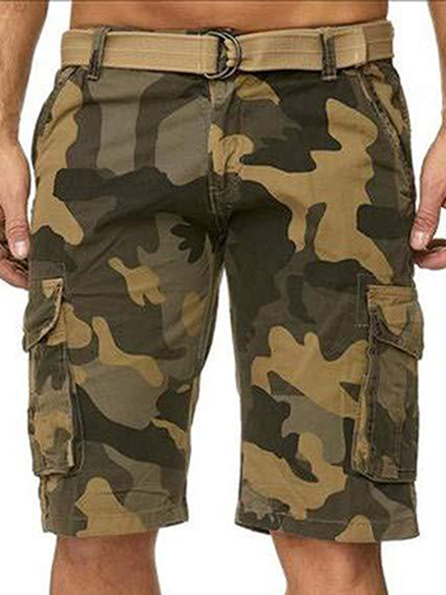 Lallc - Men's Camouflage Belted Pockets Combat Cargo Loose Casual ...