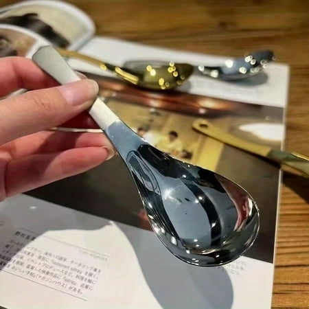 

JNZOUHA NEWKBO 1pc Stainless Steel Soup Spoon - Premium Earl Caviar Design Short-Handled & Gilded for Luxurious Dining - Versatile for Soup Rice Ice Cream and More - A Stylish Culina