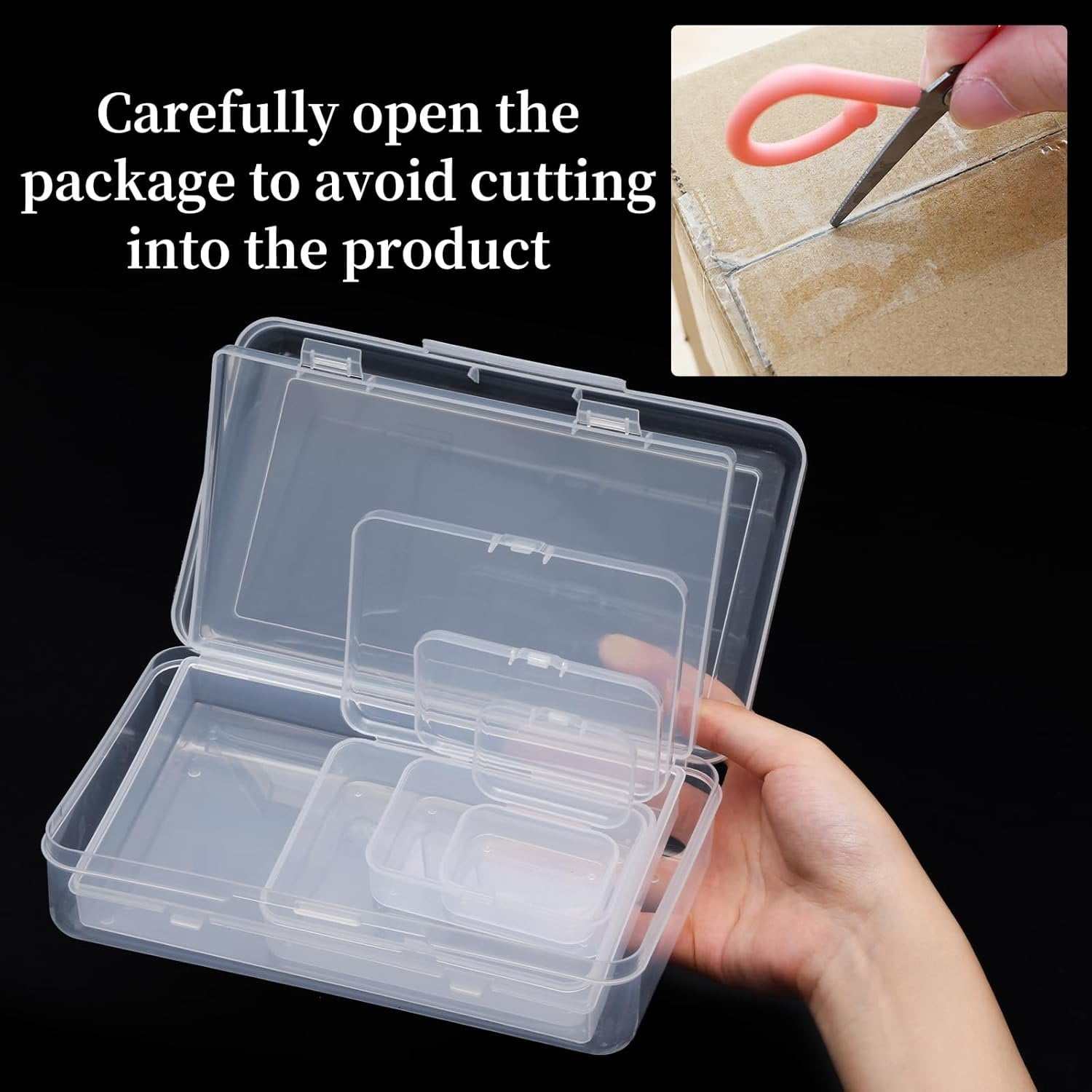 28 Pack Small Storage Containers Mixed Sizes Clear Plastic Boxes Craft Organizers Rectangular Bins with  for Small Items Bead Art Craft  Projects
