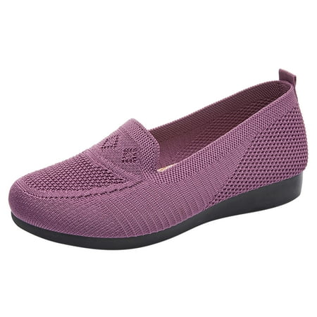 KELINFONG Womens Knitted Flat Shoes Lightweight Comfortable Loafers Footwear Slip on Casual Mesh Walking Shoes