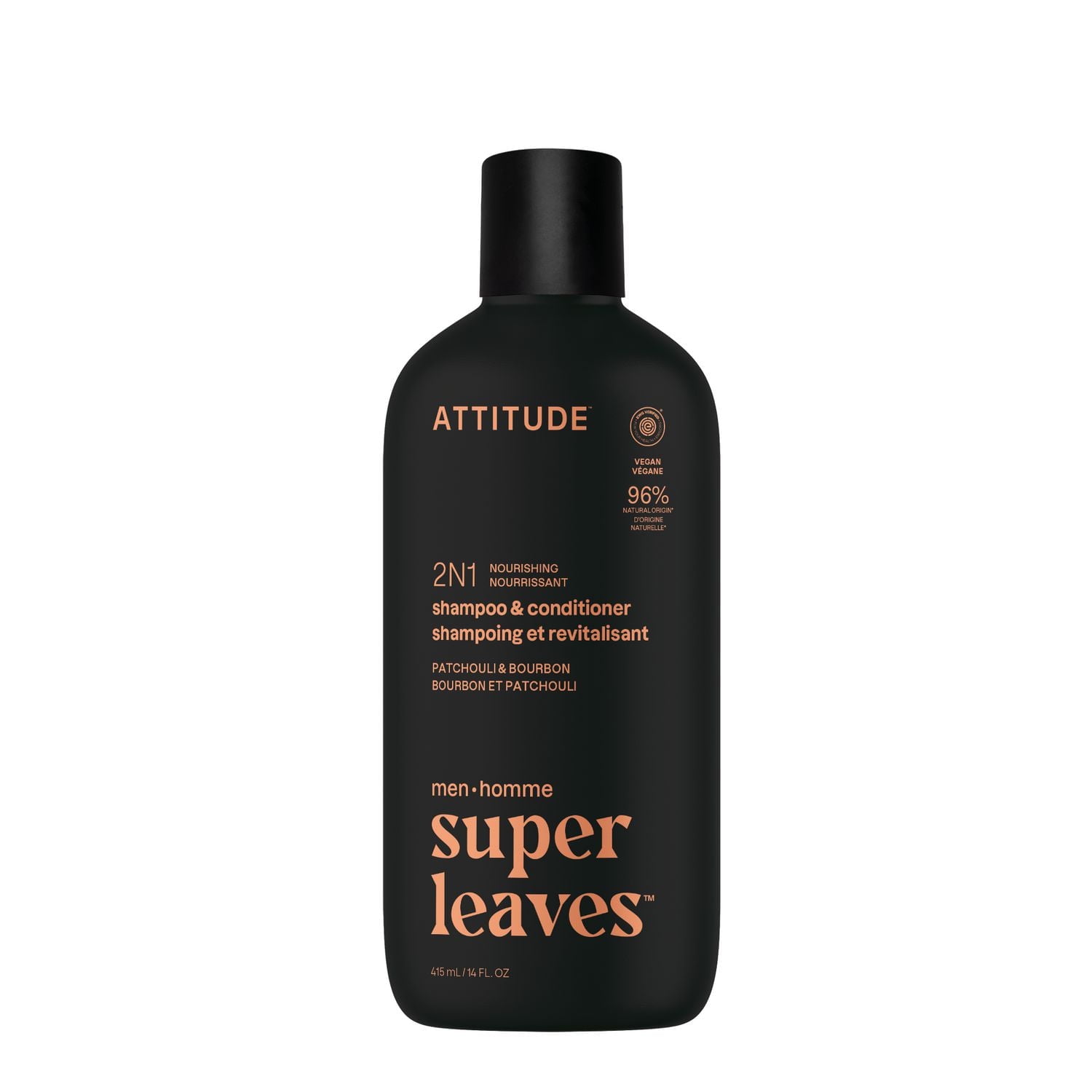 ATTITUDE super leaves 2N1 Shampoo & Conditioner Nourishing, Patchouli & Bourbon, 414 mL