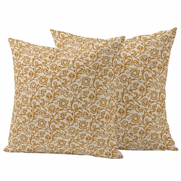 Orange Floral Outdoor Waterproof Pillow Covers, Vintage Art Flowers Pattern Flower Decorative Square Throw Pillowcase Sofa Cushion Sham for Patio/Couch/Chair, 18"x18" 2 Pack