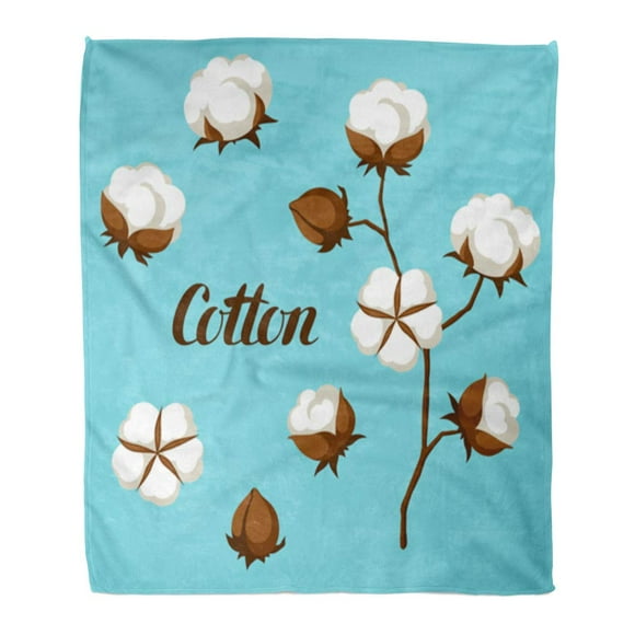 JSDART Flannel Throw Blanket Blossom White Agriculture of Flower Buds Bolls and Branch Soft for Bed Sofa and Couch 50x60 Inches