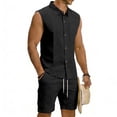 thumbnail image 4 of HBGVBA Mens Shorts Set Sleeveless Button Collared Shirt Tank Top Elastic Waist Casual Outfit Set, 4 of 5
