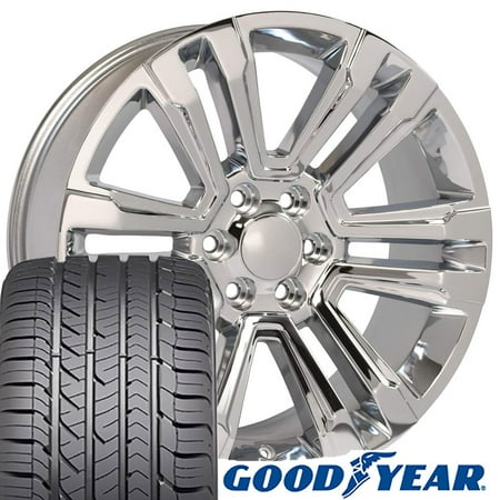 OE Wheels 22 Inch | Fit Chevy Silverado Tahoe | GMC Sierra Yukon | Cadillac Escalade | CV44 Chrome 22x9 Rims, Goodyear Eagle All Season Tires, Lugs, TPMS | Hollander 5822 -