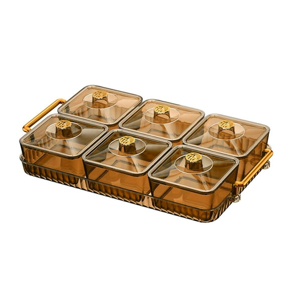 Fiocias Appetizer Platter Dried Fruit Tray with Lid Container Candy Nut Serving Bowl for 6 grid brown