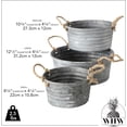thumbnail image 6 of Farmers Market Chubby Tub Planters, Set of 3, Rope Handles, Galvanized Zinc, Rolled Top, Corrugated Sides, Rustic Country Style Containers, 12 1/2, 10 3/4, and 8 3/4 Inches, 6 of 17