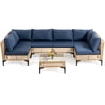 thumbnail image 2 of Delmango 7 Pieces  Patio Furniture Set Boho Wicker Rattan Outdoor Sectional Sofa Set with Cushions & Table for Lawn, Backyard, Porch, Backyard, Porch, Blue, 2 of 8