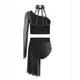 thumbnail image 2 of Raenseen Big Girls Ballet Dance Gymnastics Outfits Two-Piece Jazz Lyrical Dancewear Crop Tops with Irregular Skirt Black 10, 2 of 2