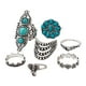 thumbnail image 1 of Anillos boho turquesa con hojas, 7 piezas, para mujer, gran regalo de cumpleaños, 1 of 8