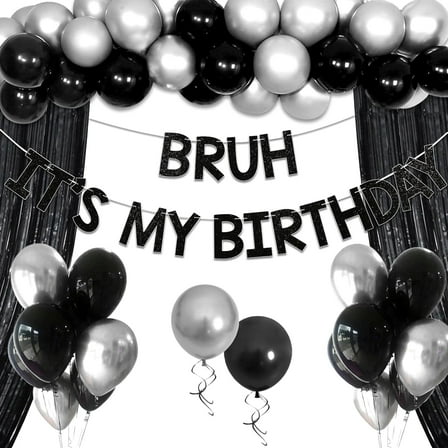 Black and Silver Birthday Party Balloon Decoration Set - Trendy and Cool Backdrop   Banner Fringe Balloon Combination