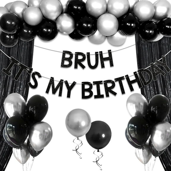 Black and Silver Birthday Party Balloon Decoration Set - Trendy and Cool Backdrop   Banner Fringe Balloon Combination