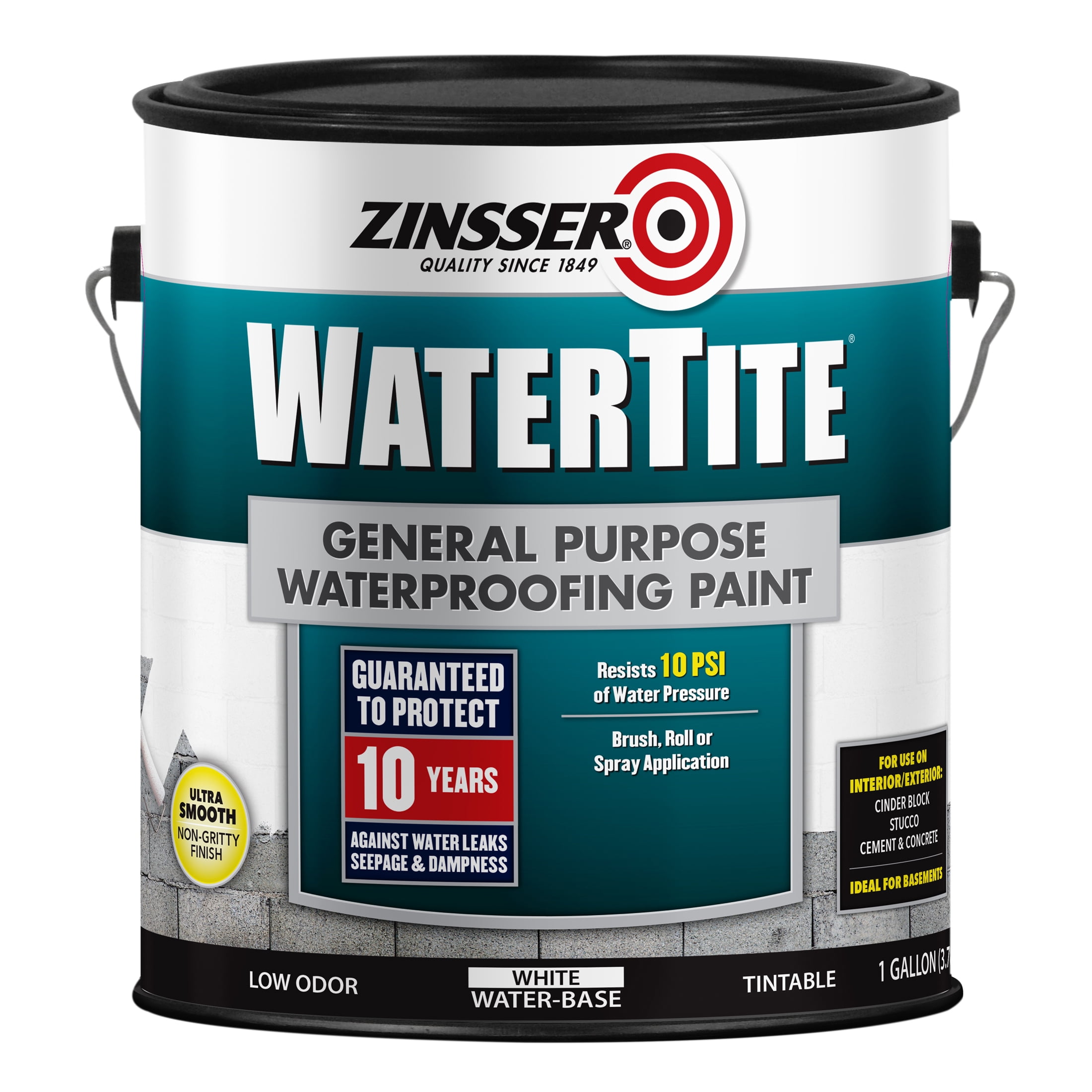 2 Pack, White, Zinsser WaterTite Matte General Purpose Waterproofing Paint, 1 Gal