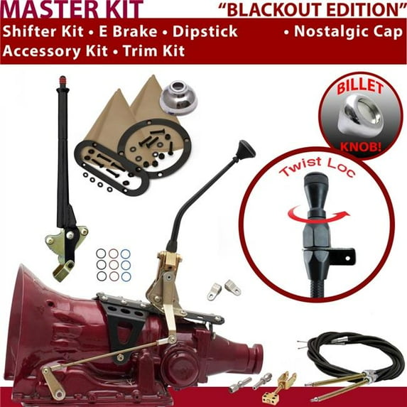 American Shifter AOD Shifter Kit Black 10 in. E Brake Cable Clevis Trim Kit Dipstick for EF0CA