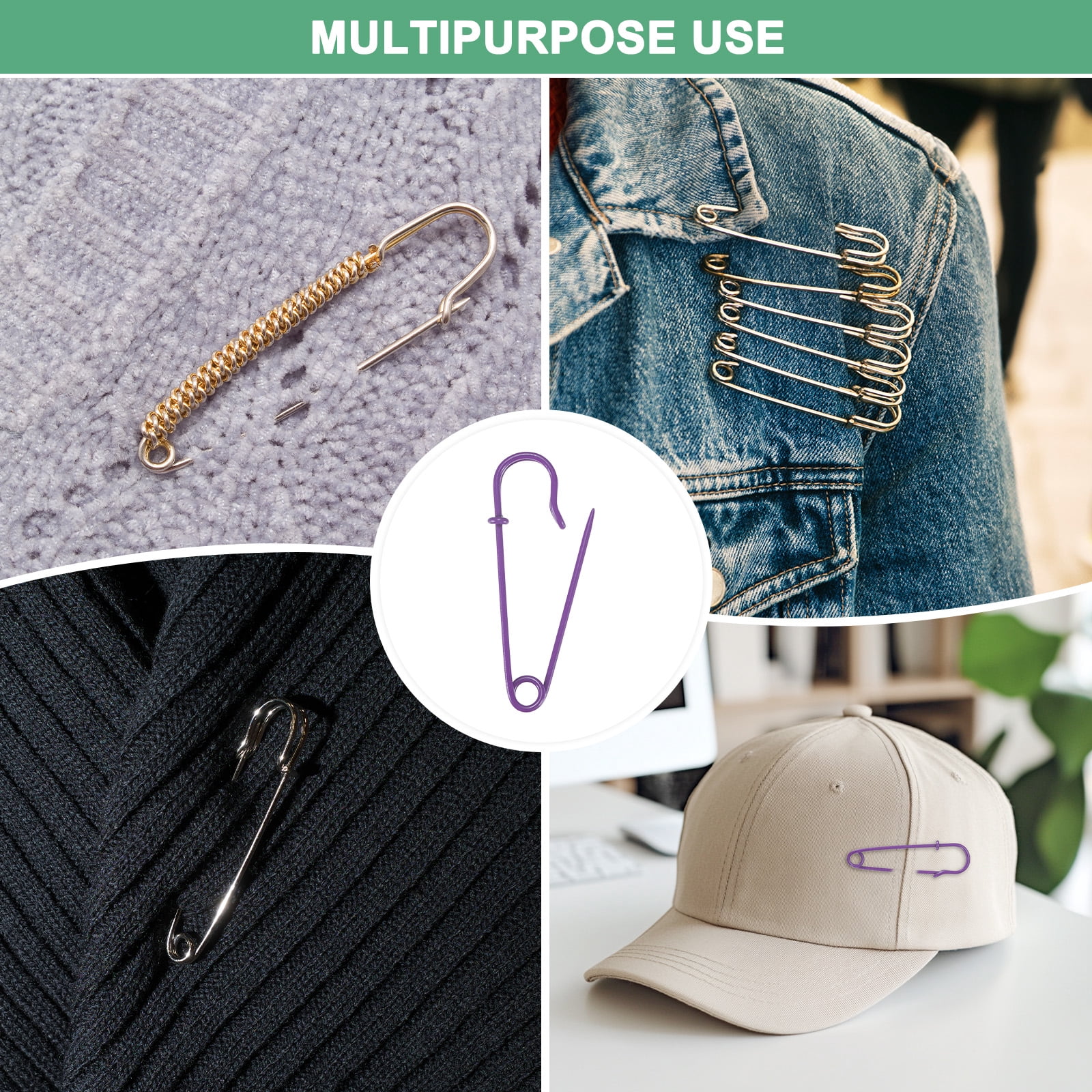 Uxcell 60-Pack Large Safety Pins, 2.5" Spring Lock Pins Blanket Bulk Pins for Fashion/Clothes/Sewing/Quilting/Upholstery/Laundry/DIY Craft/Decorative, Big Safety Pins [Purple]