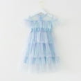 thumbnail image 2 of PINQI Toddler Girls Fly Sleeve Star Moon Paillette Princess Dress Little Girls Dance Ruffles Dresses Clothes Short Sleeve Holiday Dress(2-Blue,4-5 Years), 2 of 4
