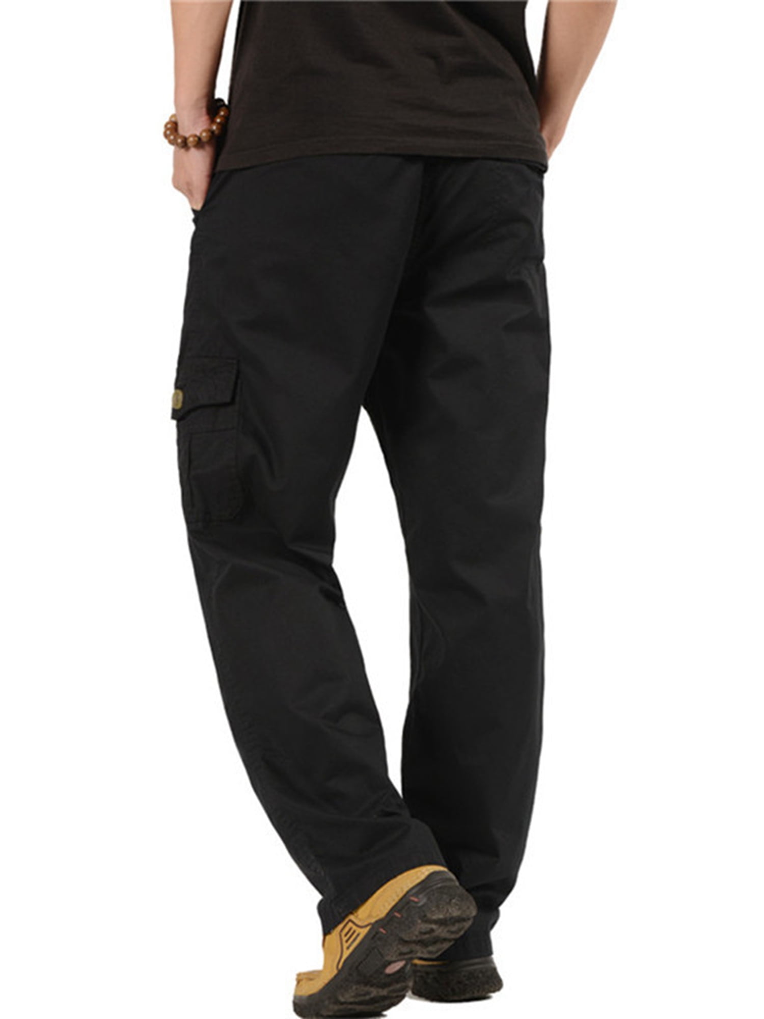 Cathery Mens Loose Comfort Solution Series Cargo Pants Lightweight Elastic Waist Solid Color