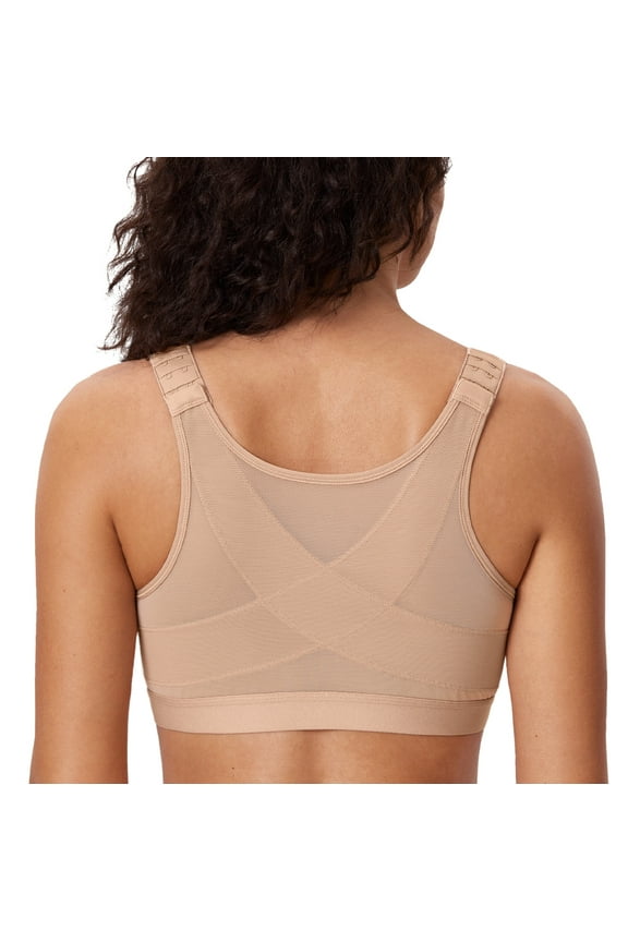 Women's Front Closure Posture Wireless Back Support Full Coverage Bra Plus Size