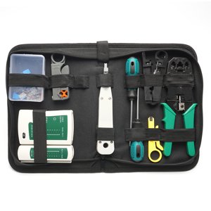 14Pcs Portable Ethernet Network Hardware Bag Tool Network Lan Cable Crimper Pinces Tools Kit de réparation réseau Ensemble de câbles réseau à double usage Tester