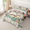 thumbnail image 3 of Manfei Cute Bath Cat Bed Spread Queen, Retro Cherry Blossom Queen Coverlet Set, Green Pink, 3-Piece, 1 Quilt and 2 Pillowcases, 3 of 7