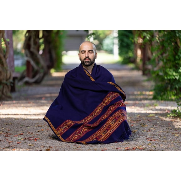 Om Shanti Crafts Meditation Shawl, Meditation Blanket, Prayer Shawl for Men Women (Navy)