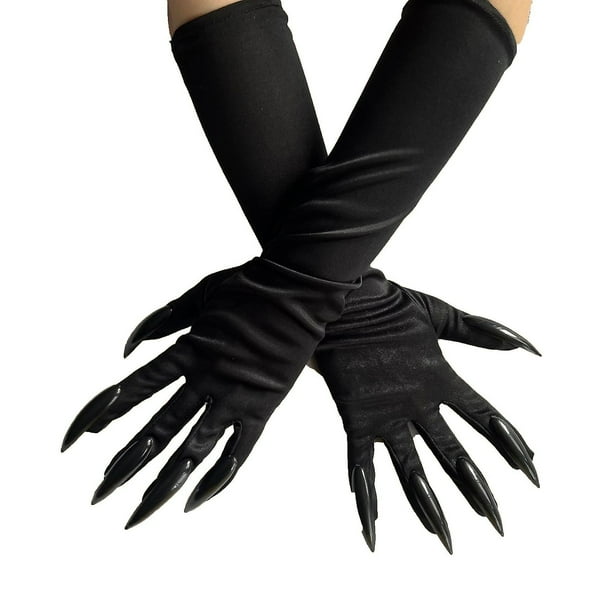 Halloween Paw Gloves Long Fingernails Black Party Gloves Cat Claws Halloween Prop Claws Glove Cosplay Costume Accessories 1 Pair Black
