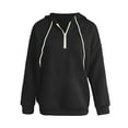 thumbnail image 5 of VISALY Hoodies Pullover Drawstring Sweatshirt Half Zip Sweatshirts Cropped Hoodies Quarter Zip Up Pullover Sweaters Winter Casual Sweaters Waffle Sweater Fall Sweatshirt Black L, 5 of 6