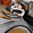 thumbnail image 4 of Feelyou Adult Abstract Geometric Twin Bedding Sets 7-Piece, Mid Century Minimalism Bedding Comforter Set, Grey Orange Stripes Reversible Sheet Sets, Microfiber Bedroom Decor, 4 of 7