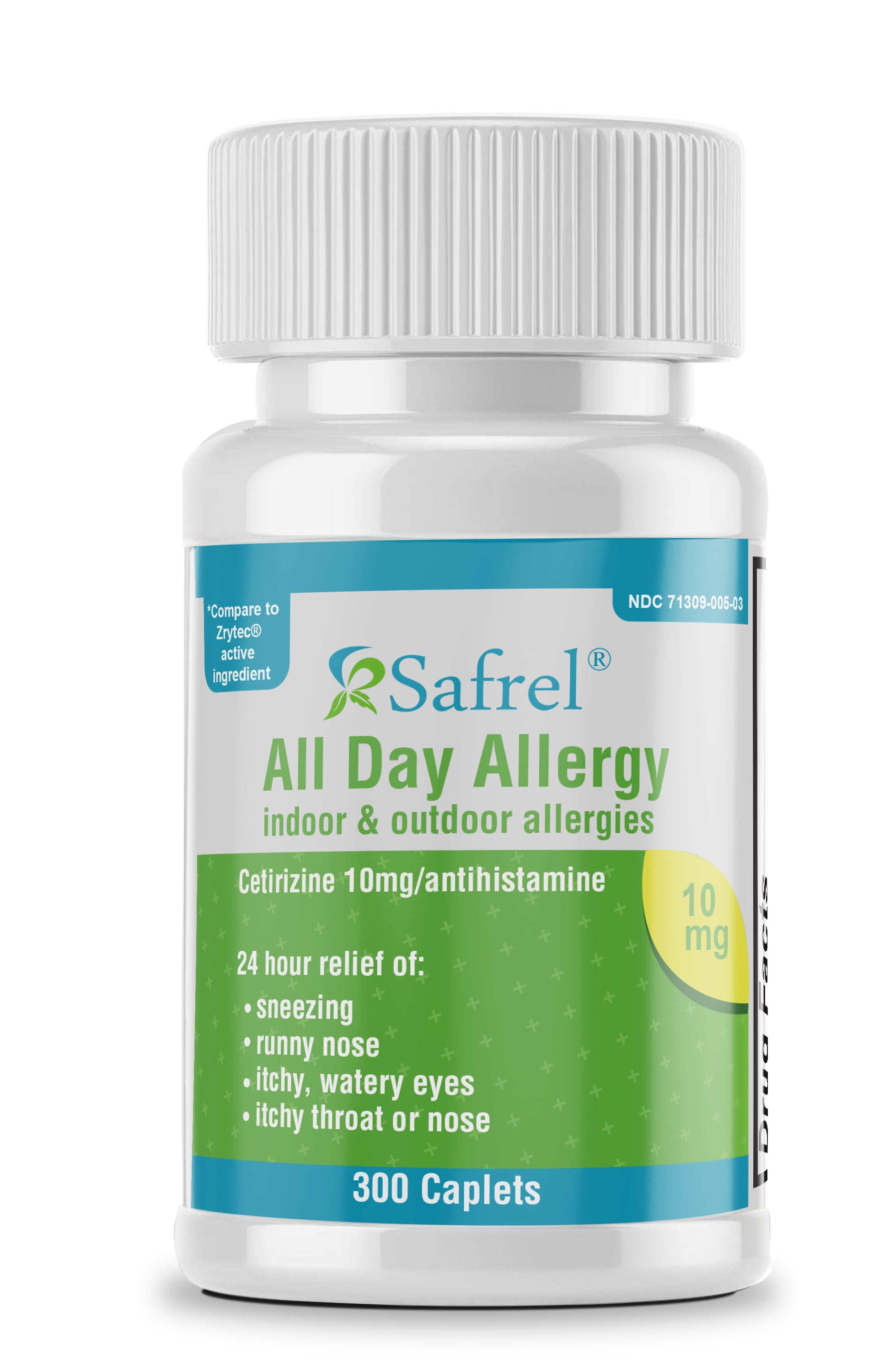 Safrel All Day Allergy Relief Medicine, Cetirizine Hydrochloride Tablets 10 mg, 24 Hour Relief Antihistamine, 300 Count