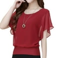 thumbnail image 1 of Jumpingount Camiseta de gasa de verano a la moda para mujer, camiseta informal de manga corta, blusa informal Prendas para la parte del cuerpo Vino rojo SG, 1 of 6